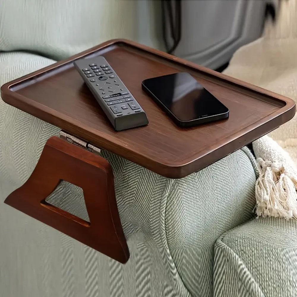 Bravion – Bandeja ajustable de bambú con clip para brazo de sofá