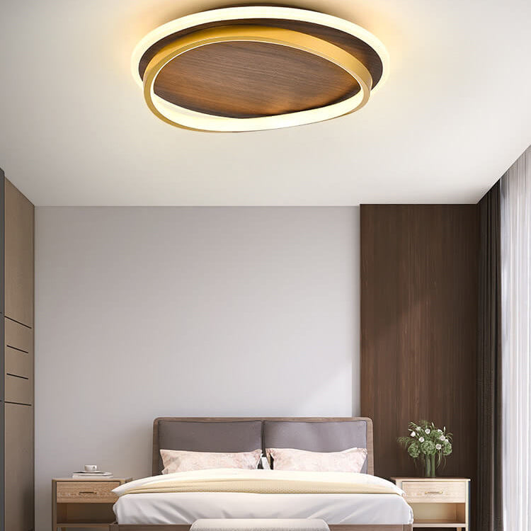 Conrain - Lámpara de techo LED circular nórdica con veta de nogal
