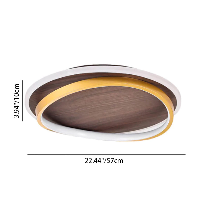 Conrain - Lámpara de techo LED circular nórdica con veta de nogal