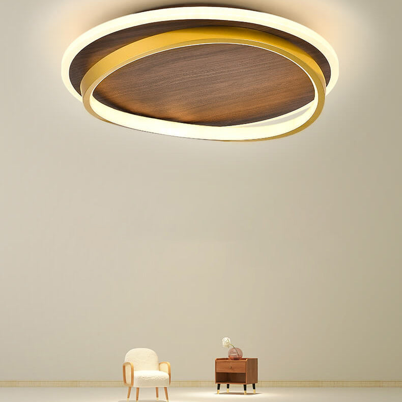 Conrain - Lámpara de techo LED circular nórdica con veta de nogal