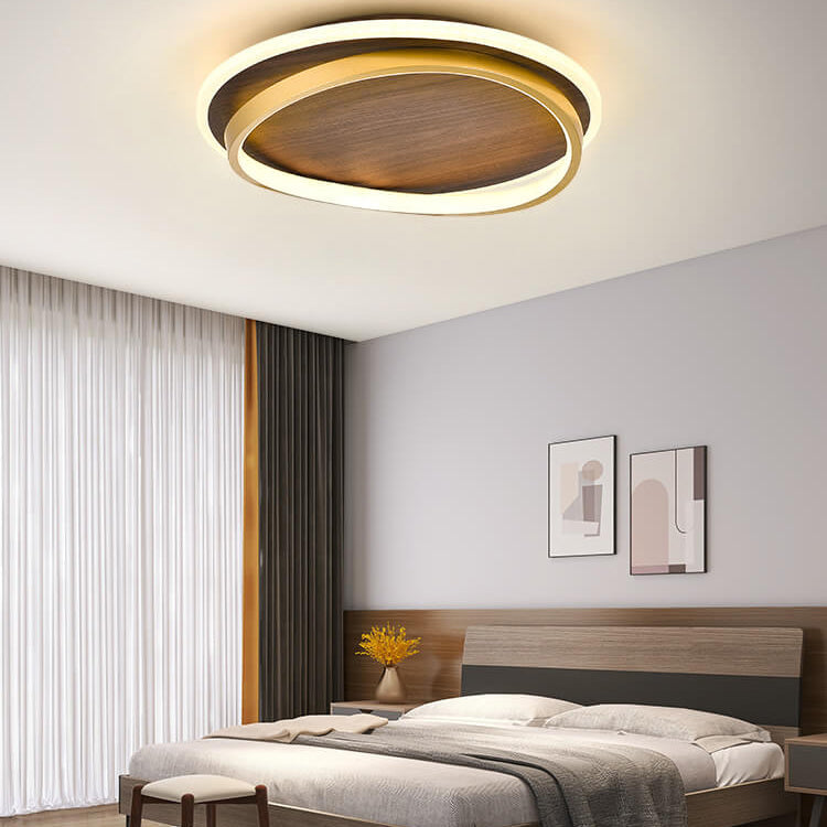 Conrain - Lámpara de techo LED circular nórdica con veta de nogal