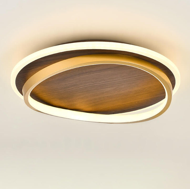 Conrain - Lámpara de techo LED circular nórdica con veta de nogal