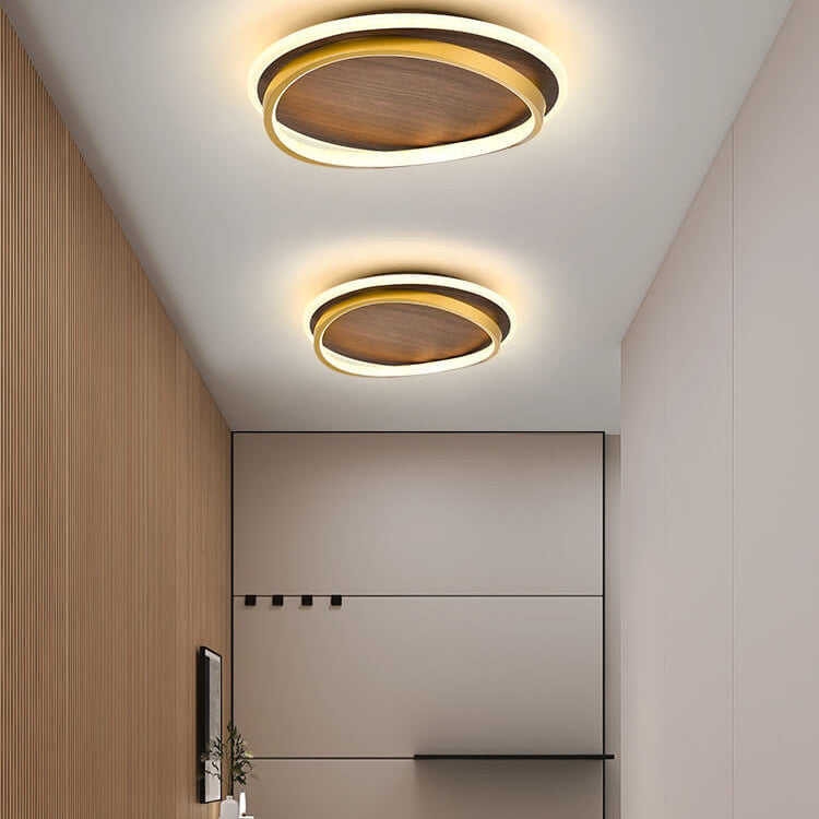 Conrain - Lámpara de techo LED circular nórdica con veta de nogal