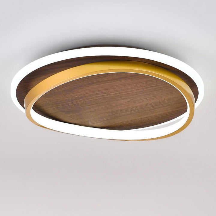 Conrain - Lámpara de techo LED circular nórdica con veta de nogal