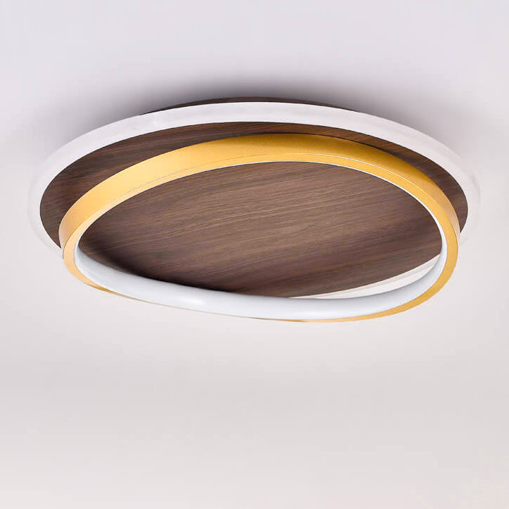 Conrain - Lámpara de techo LED circular nórdica con veta de nogal