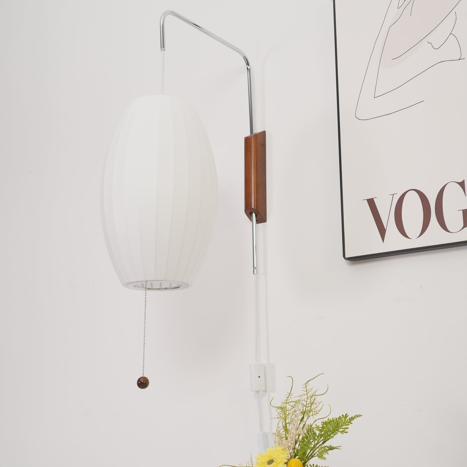 Norvane – nástěnná lampa z ořechového dřeva a kovu ve stylu poloviny století, E26 E27, vnitřní osvětlení