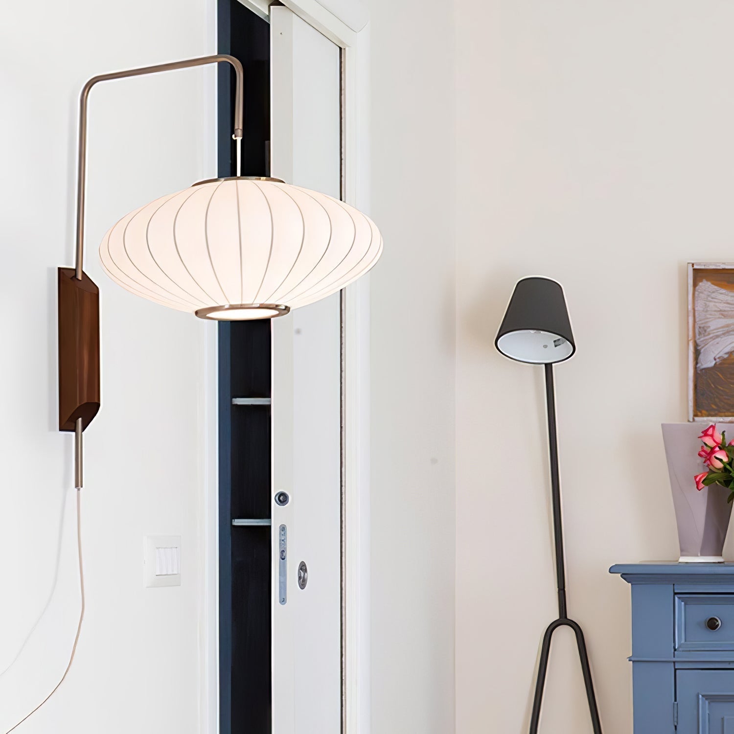 Norvane – nástěnná lampa z ořechového dřeva a kovu ve stylu poloviny století, E26 E27, vnitřní osvětlení