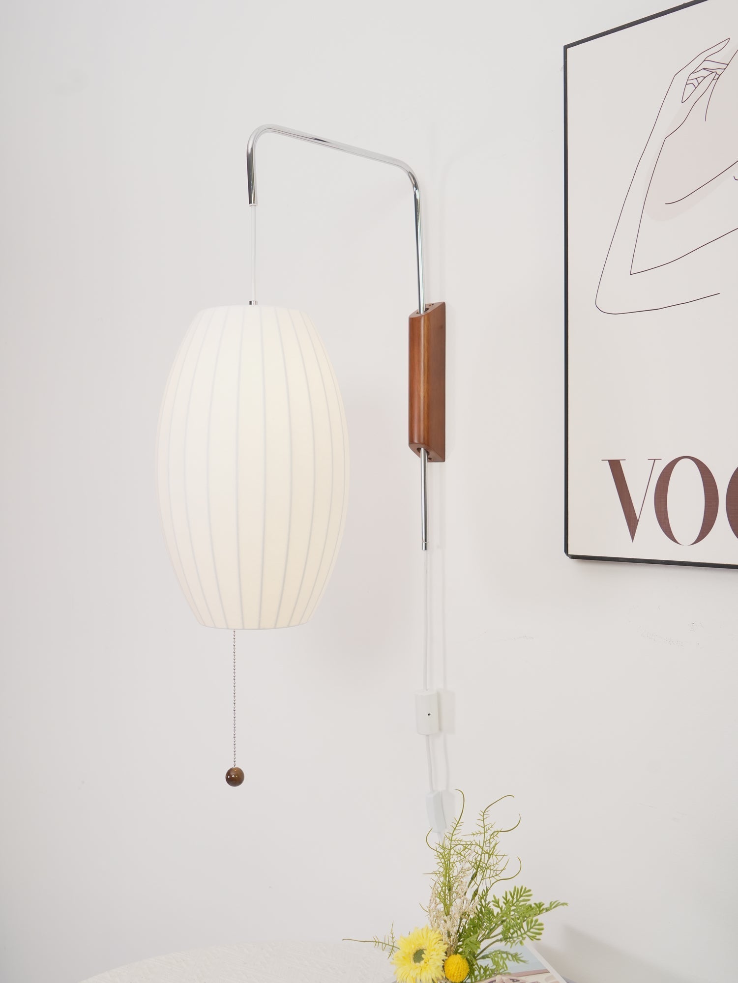 Norvane – nástěnná lampa z ořechového dřeva a kovu ve stylu poloviny století, E26 E27, vnitřní osvětlení