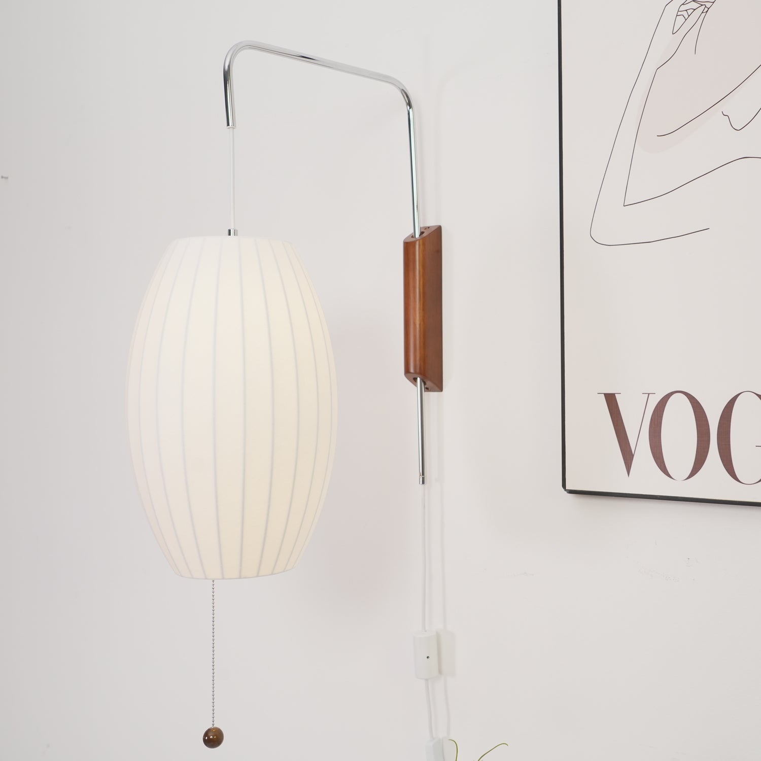 Norvane – nástěnná lampa z ořechového dřeva a kovu ve stylu poloviny století, E26 E27, vnitřní osvětlení