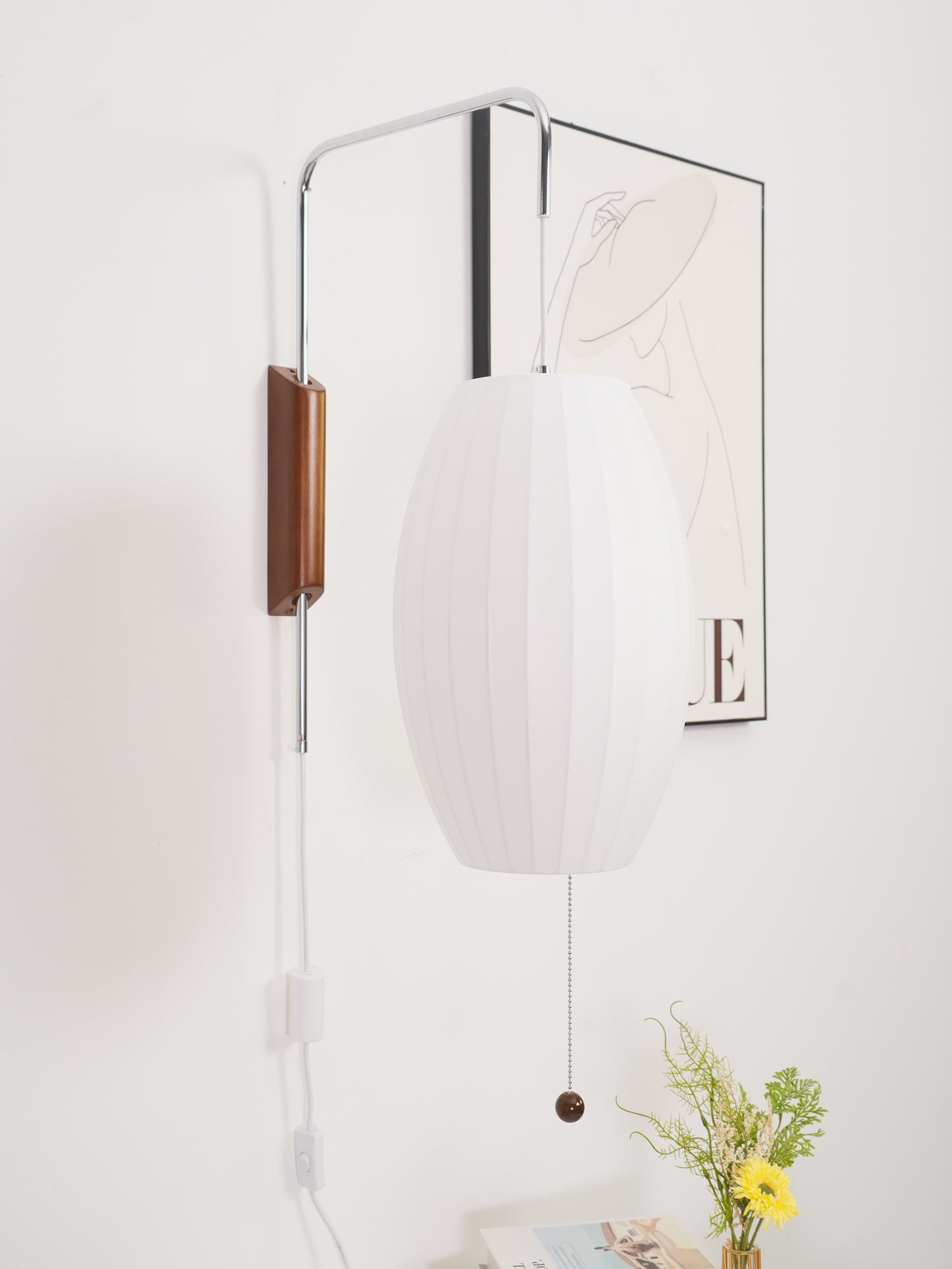 Norvane – nástěnná lampa z ořechového dřeva a kovu ve stylu poloviny století, E26 E27, vnitřní osvětlení