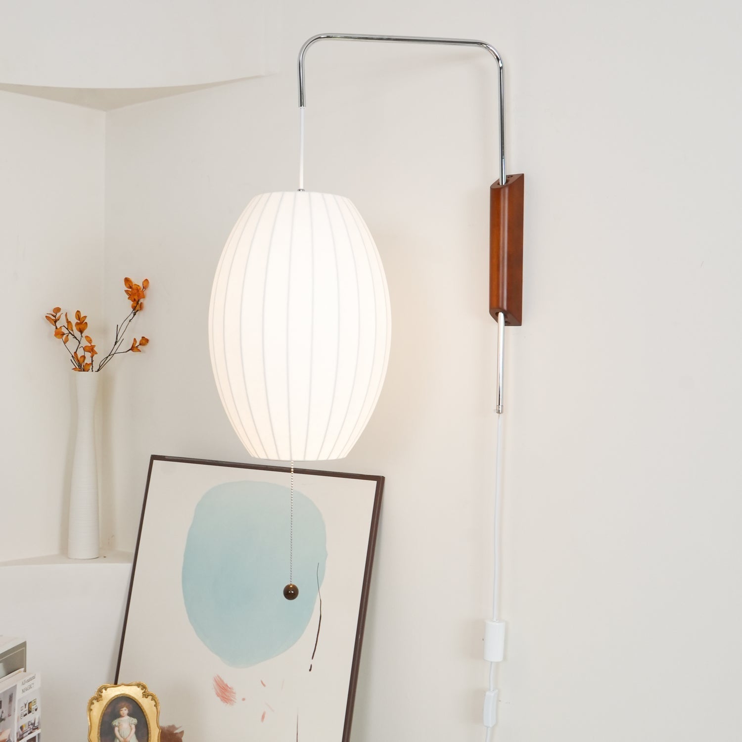 Norvane – nástěnná lampa z ořechového dřeva a kovu ve stylu poloviny století, E26 E27, vnitřní osvětlení