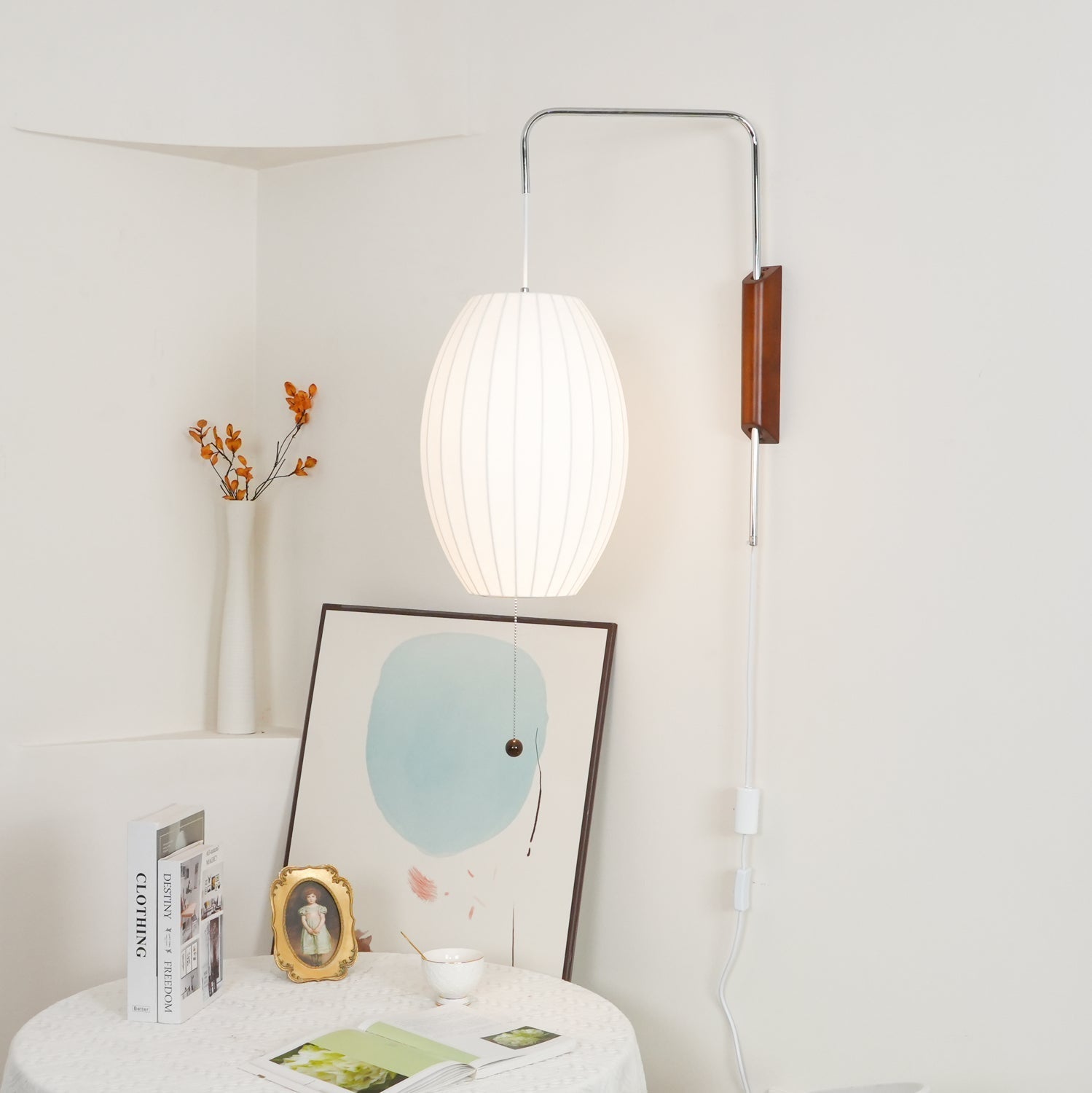 Norvane – nástěnná lampa z ořechového dřeva a kovu ve stylu poloviny století, E26 E27, vnitřní osvětlení