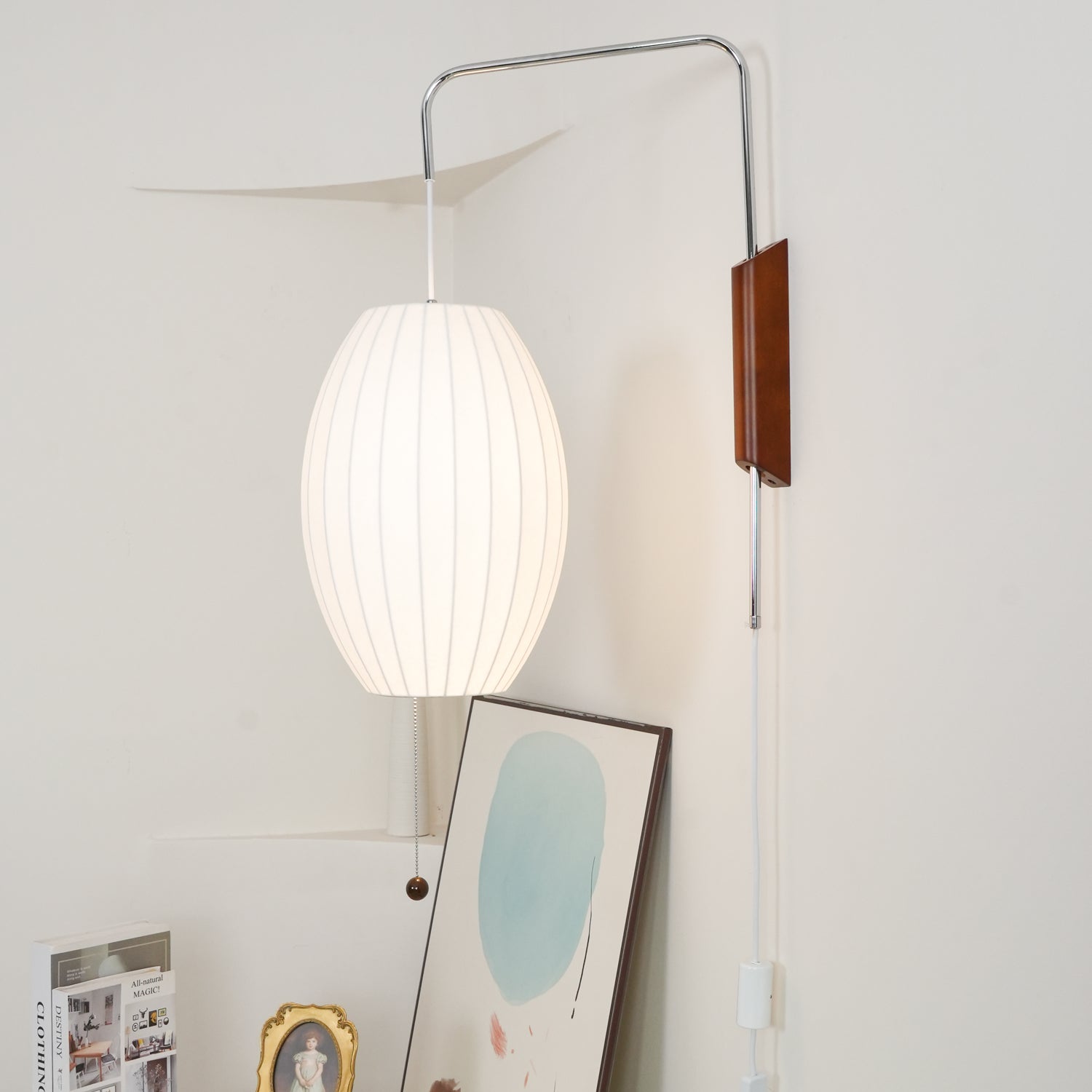 Norvane – nástěnná lampa z ořechového dřeva a kovu ve stylu poloviny století, E26 E27, vnitřní osvětlení