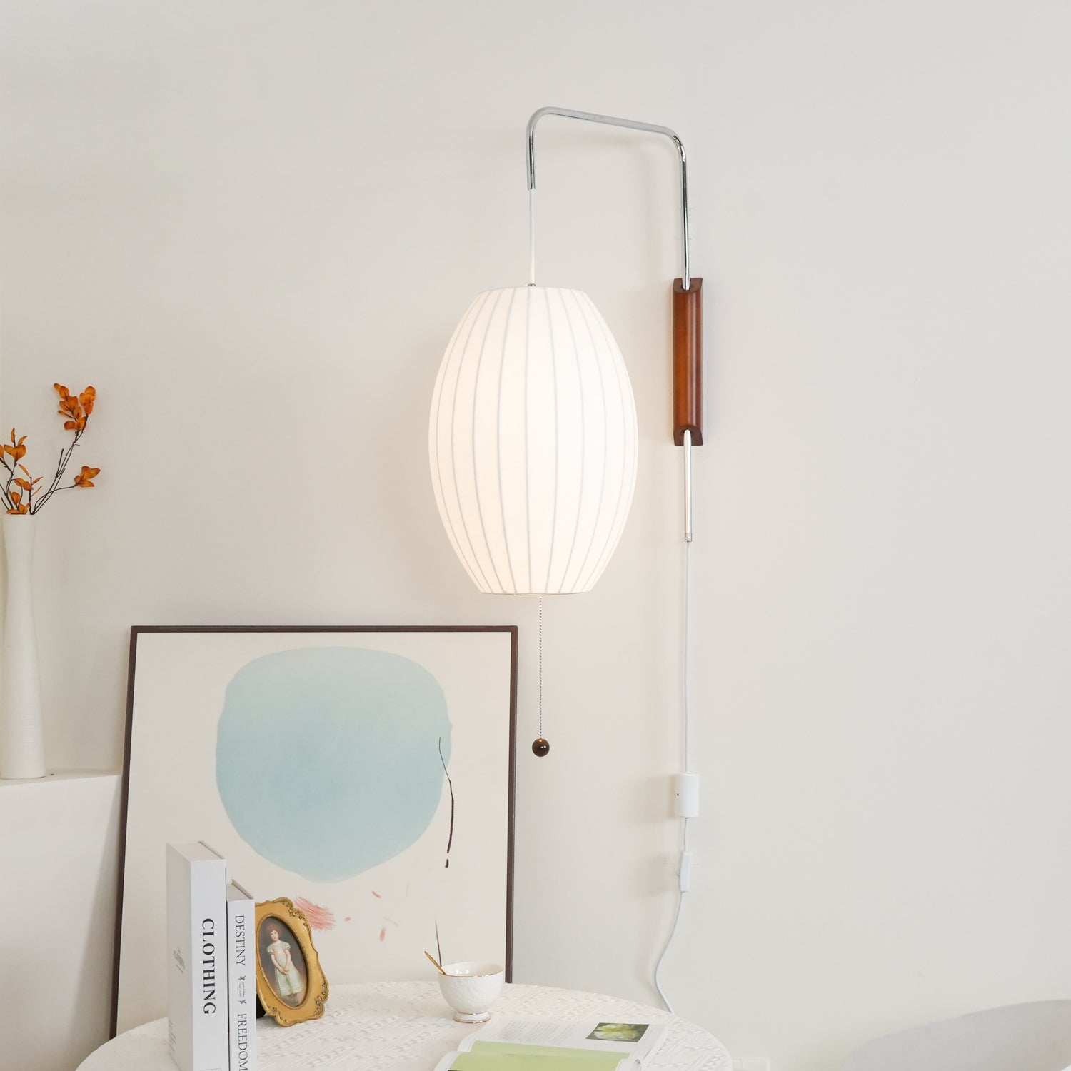 Norvane – nástěnná lampa z ořechového dřeva a kovu ve stylu poloviny století, E26 E27, vnitřní osvětlení