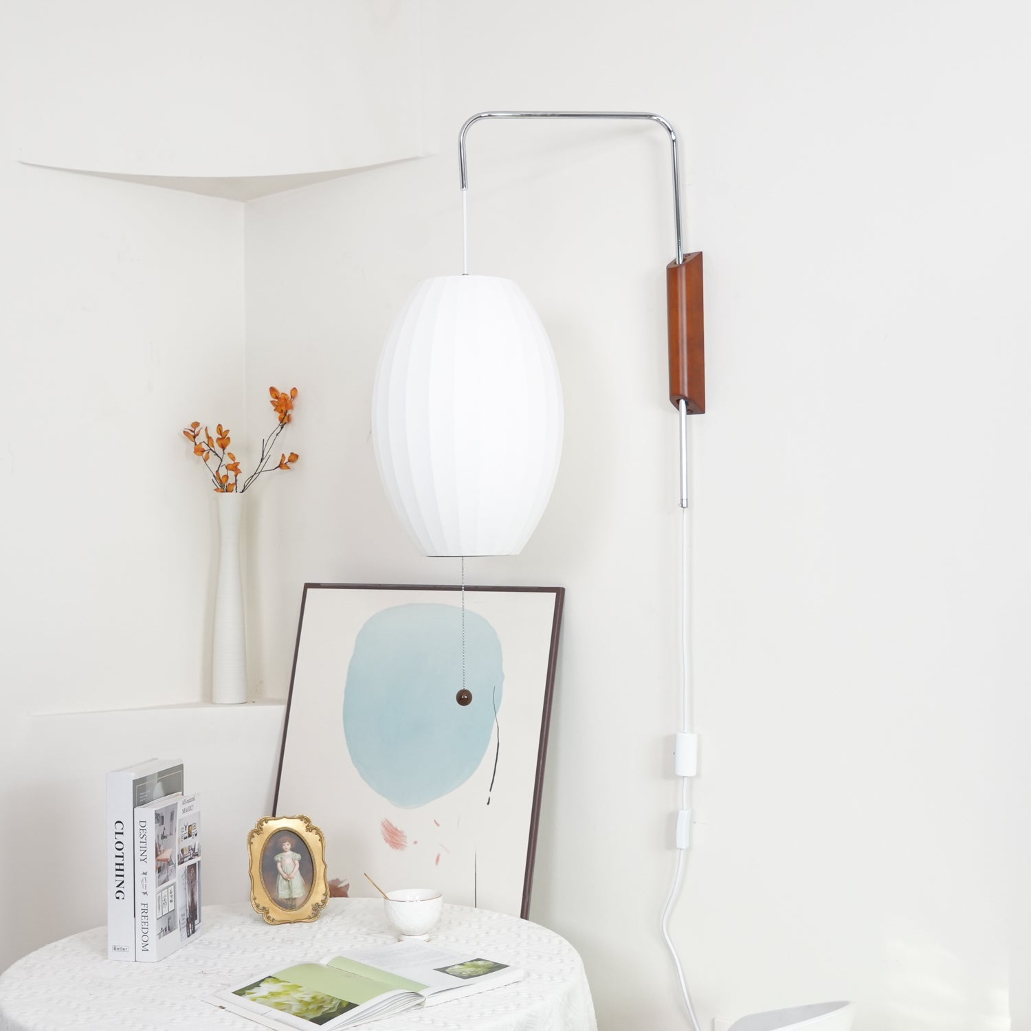 Norvane – nástěnná lampa z ořechového dřeva a kovu ve stylu poloviny století, E26 E27, vnitřní osvětlení
