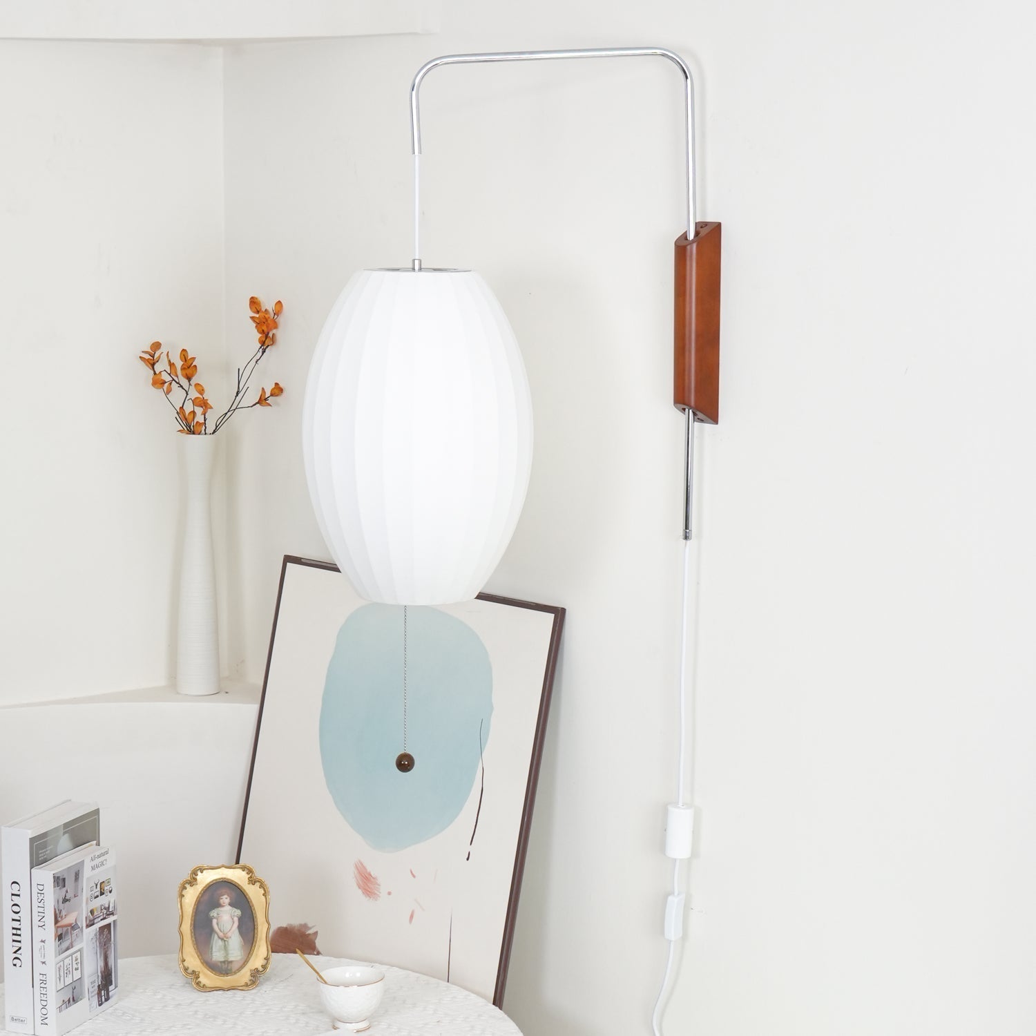 Norvane – nástěnná lampa z ořechového dřeva a kovu ve stylu poloviny století, E26 E27, vnitřní osvětlení