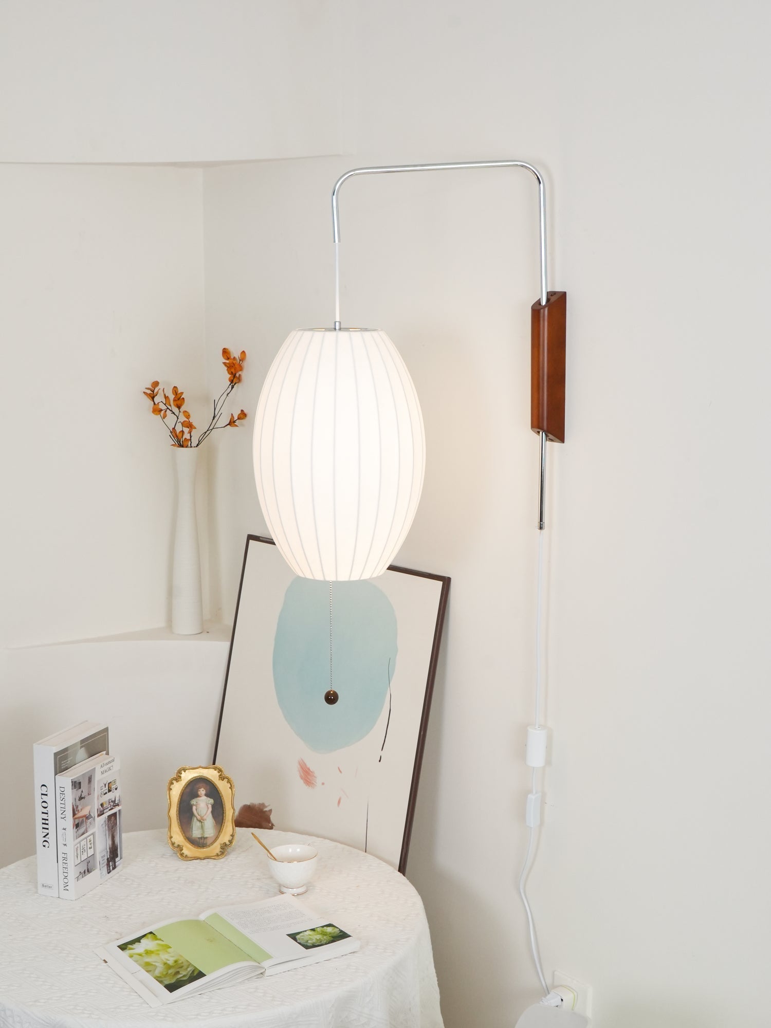 Norvane – nástěnná lampa z ořechového dřeva a kovu ve stylu poloviny století, E26 E27, vnitřní osvětlení
