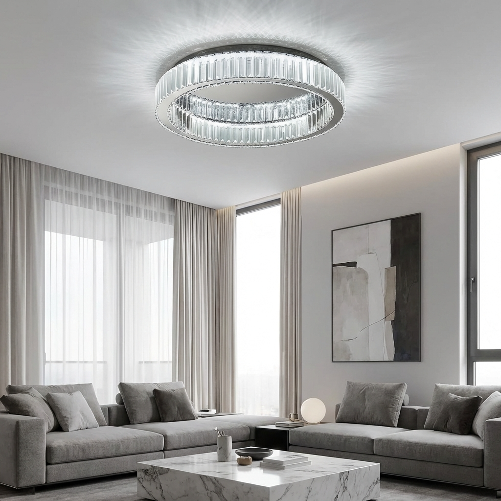 Liorael - Lampadario LED moderno a cerchio di cristallo