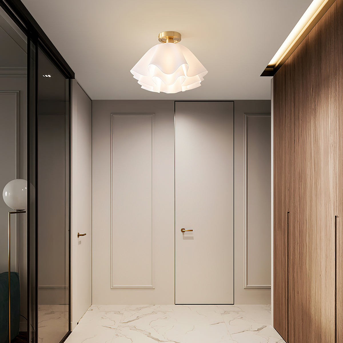 Lustren – Lámpara de Techo Acrílica Retro con Pliegues y Latón