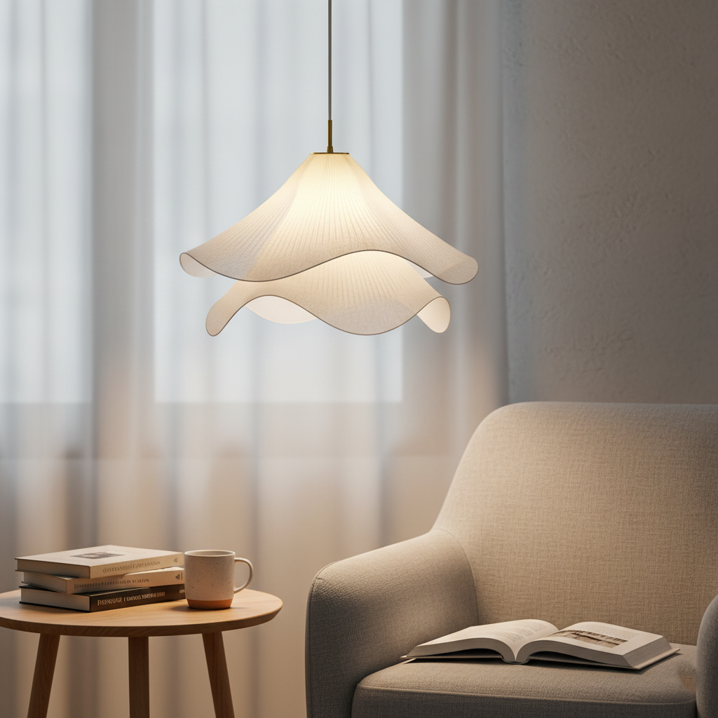 Solren - Látkový závěsný lustr ve stylu Japandi