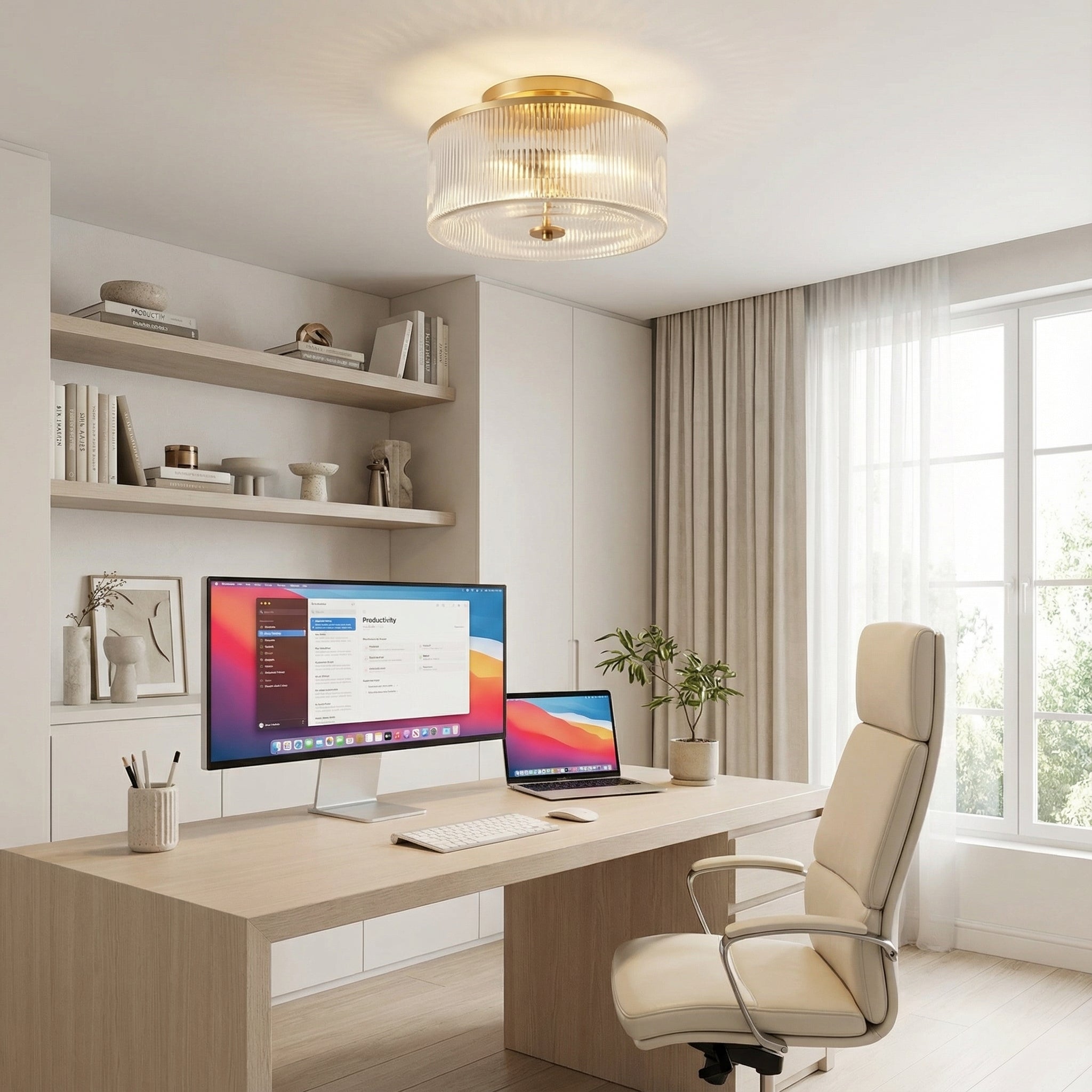 Lorienneva – Lampada da soffitto in vetro a righe rustica