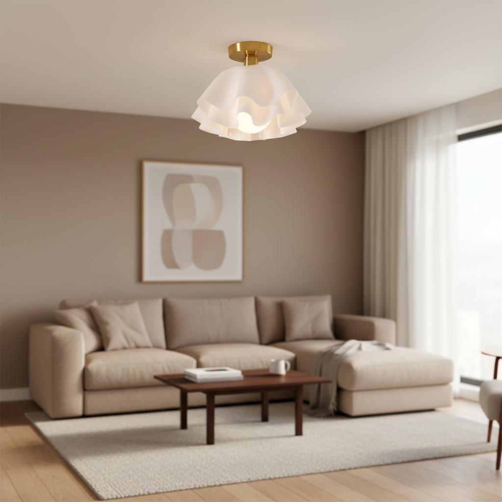 Lustren – Lámpara de Techo Acrílica Retro con Pliegues y Latón