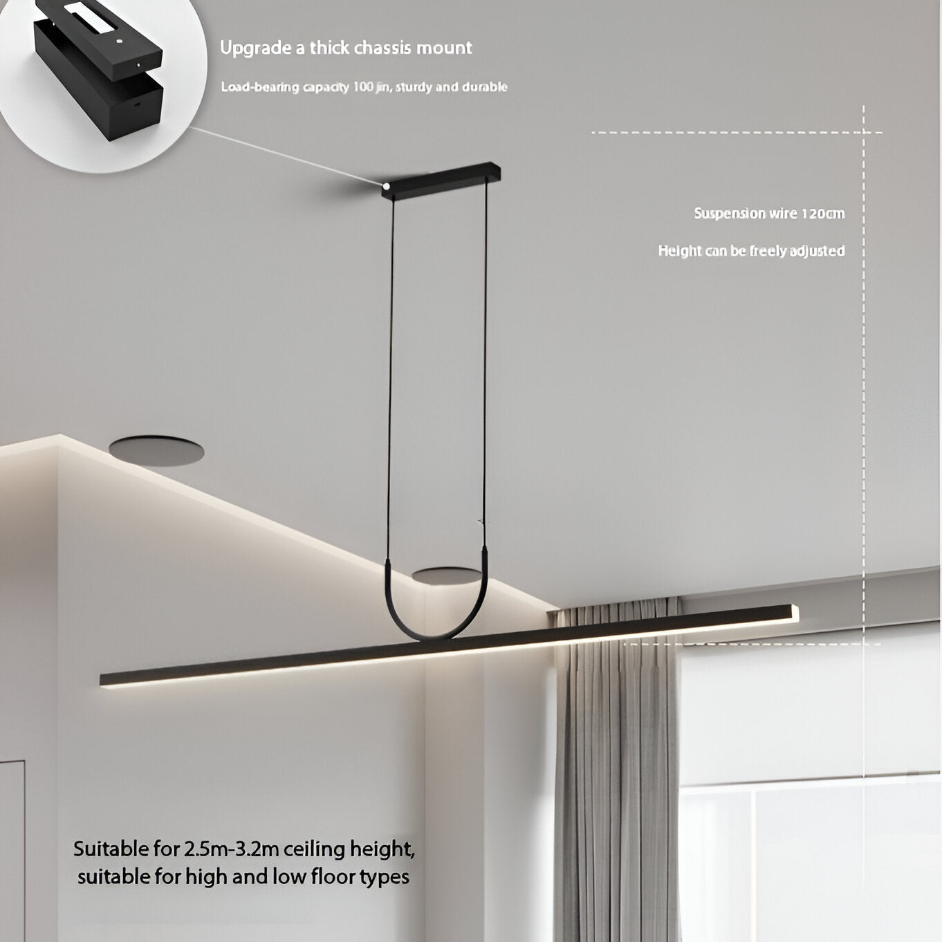 Avenrix – Suspension linéaire LED en acrylique minimaliste en forme de U