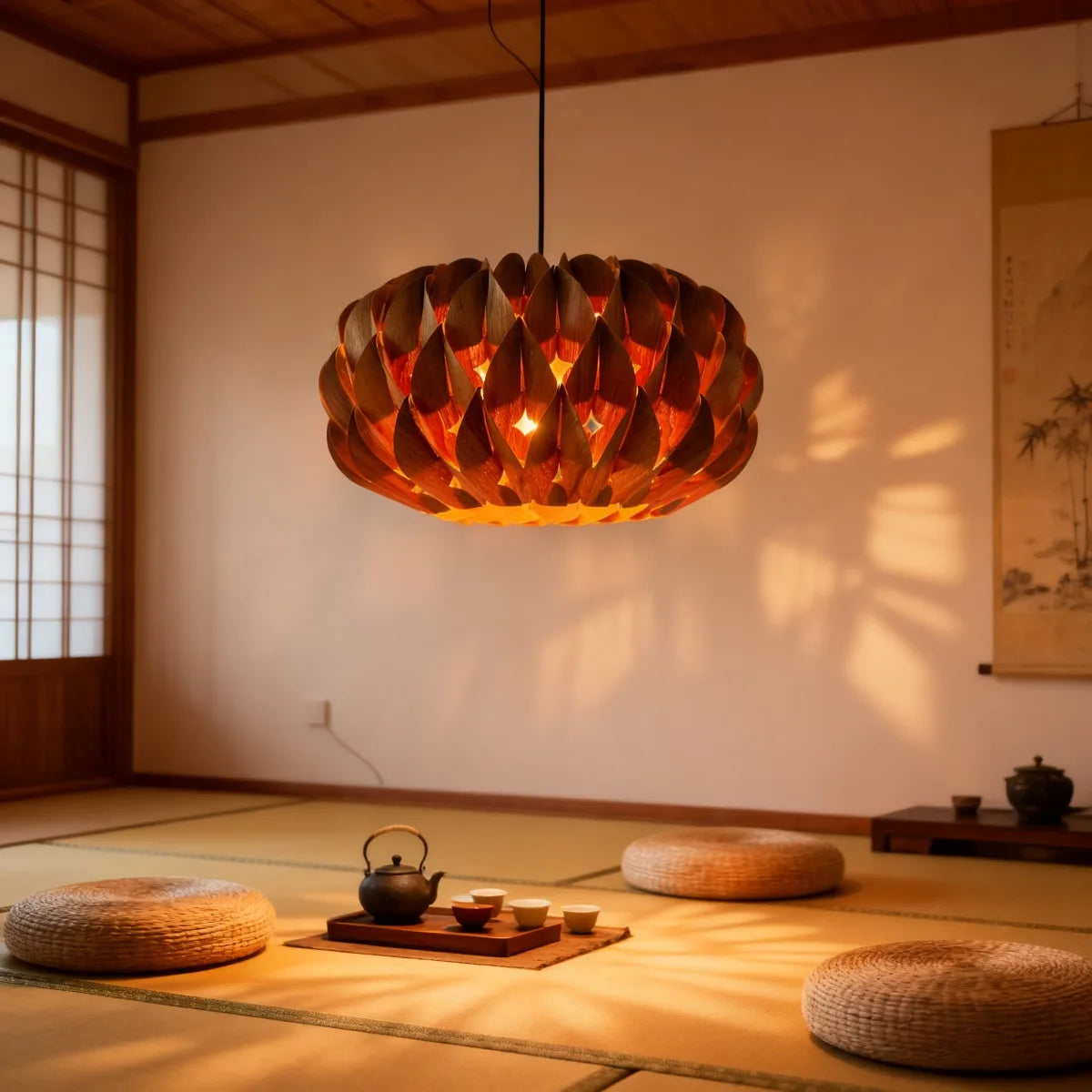 Aurelion - Suspension en placage Japandi