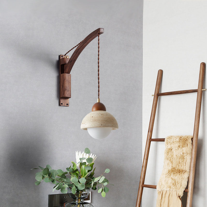 Lurevia – Applique murale en bois Wabi Sabi avec dôme en verre, 1 lumière