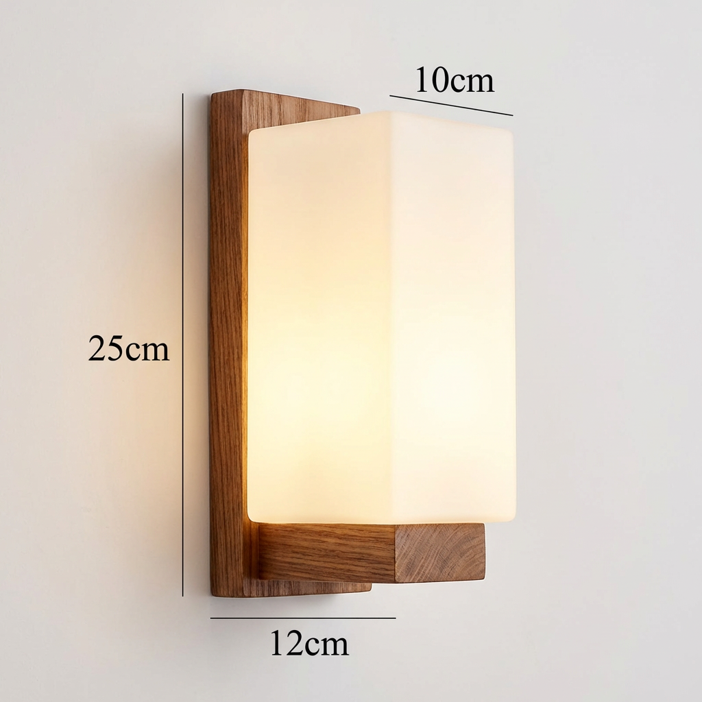 Hikari – Applique murale LED en verre et bois japonais rectangulaire