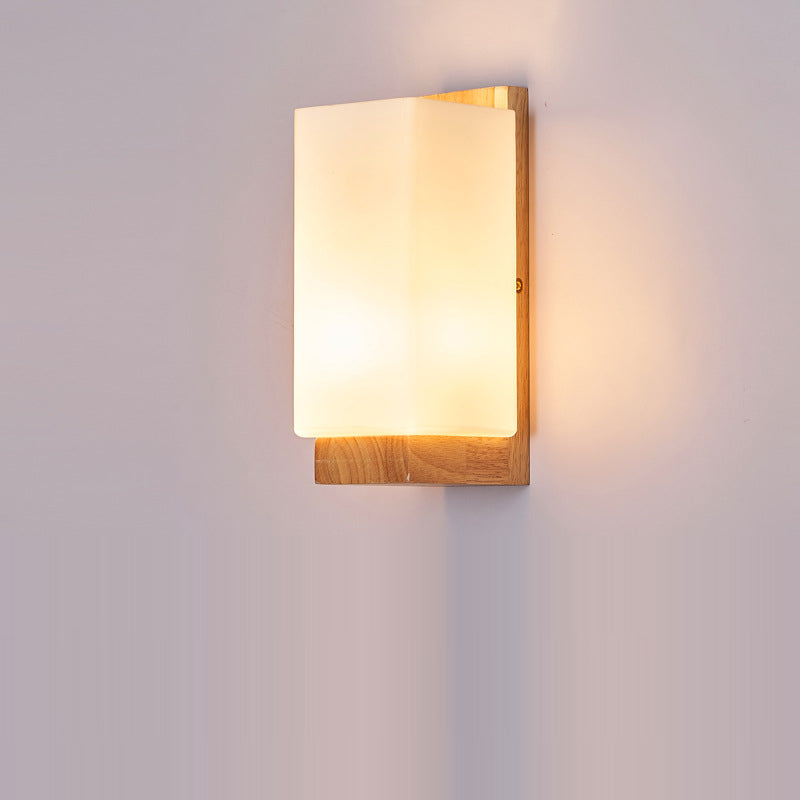 Hikari – Applique murale LED en verre et bois japonais rectangulaire