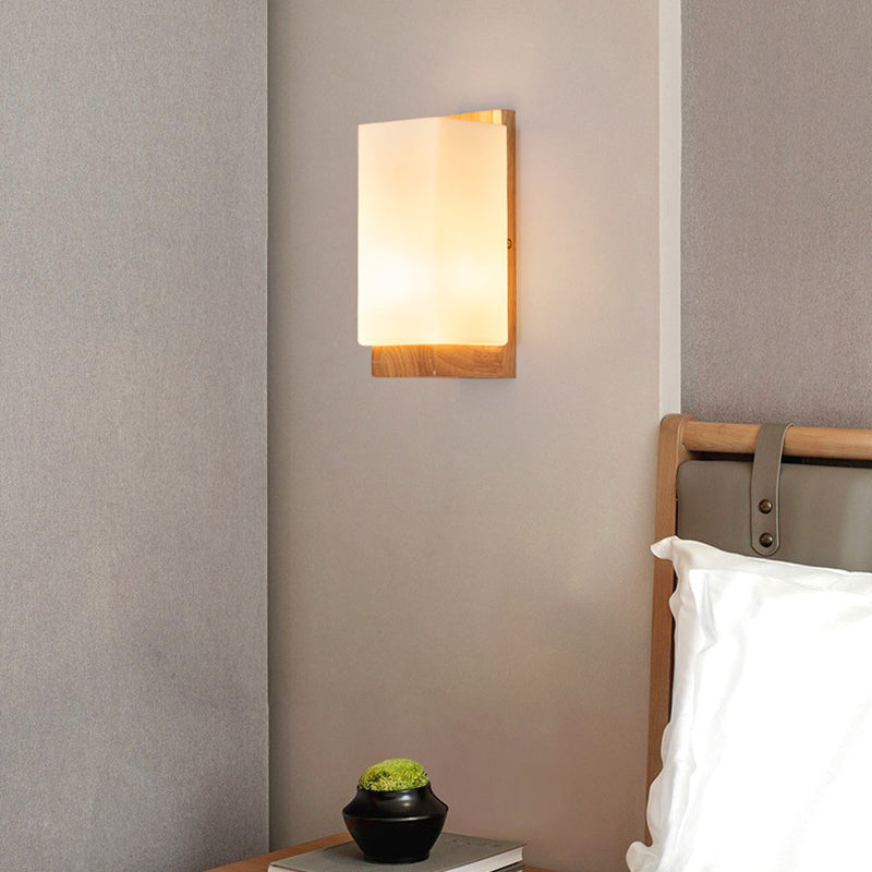Hikari – Applique murale LED en verre et bois japonais rectangulaire