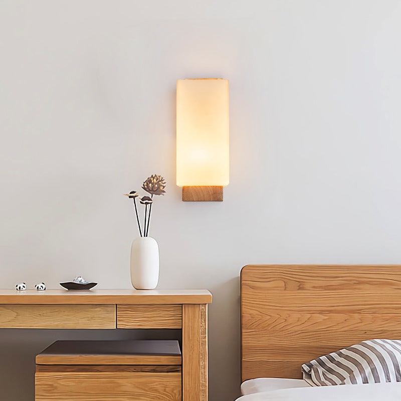 Hikari – Applique murale LED en verre et bois japonais rectangulaire