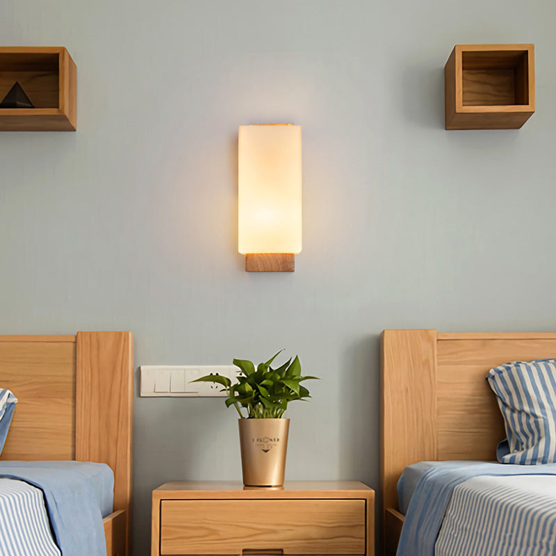 Hikari – Applique murale LED en verre et bois japonais rectangulaire