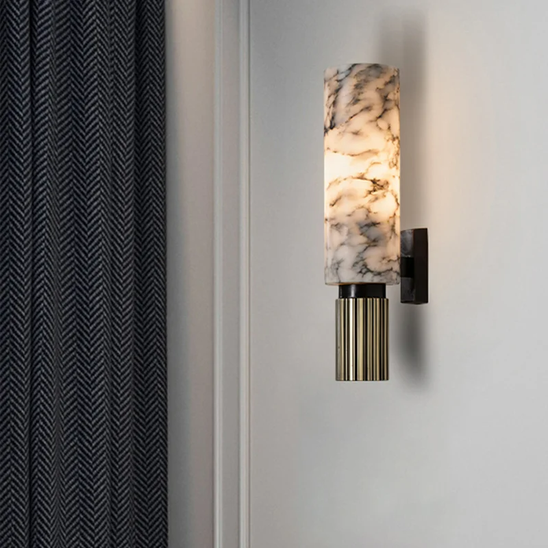 Amoran – Lampă de perete cilindrică modernă din marmură cu LED, lumină simplă