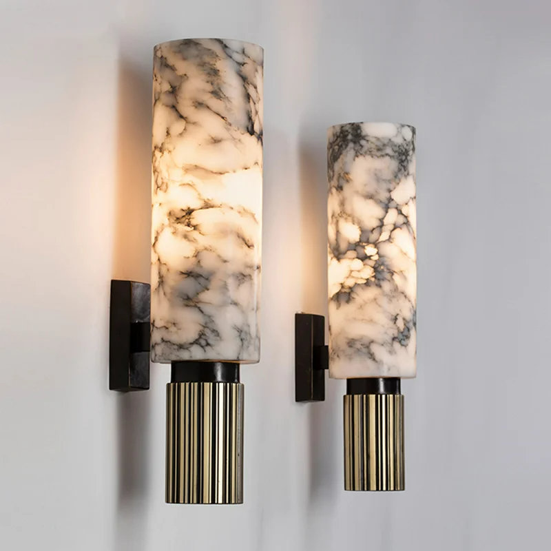 Amoran – Lampă de perete cilindrică modernă din marmură cu LED, lumină simplă