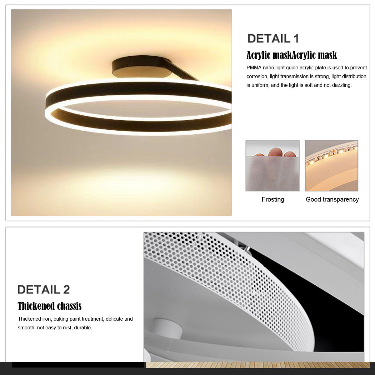 Arivonn - Modern Circle LED Flush Mount Ceiling Light Black White