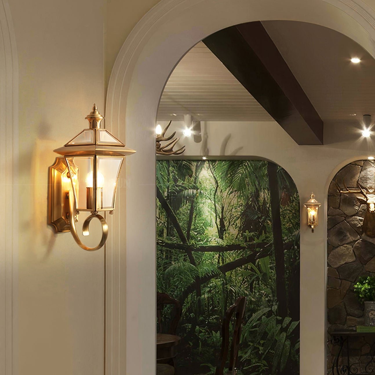 Varnell - Farol de Pared Exterior de Latón Estilo Retro Monterey