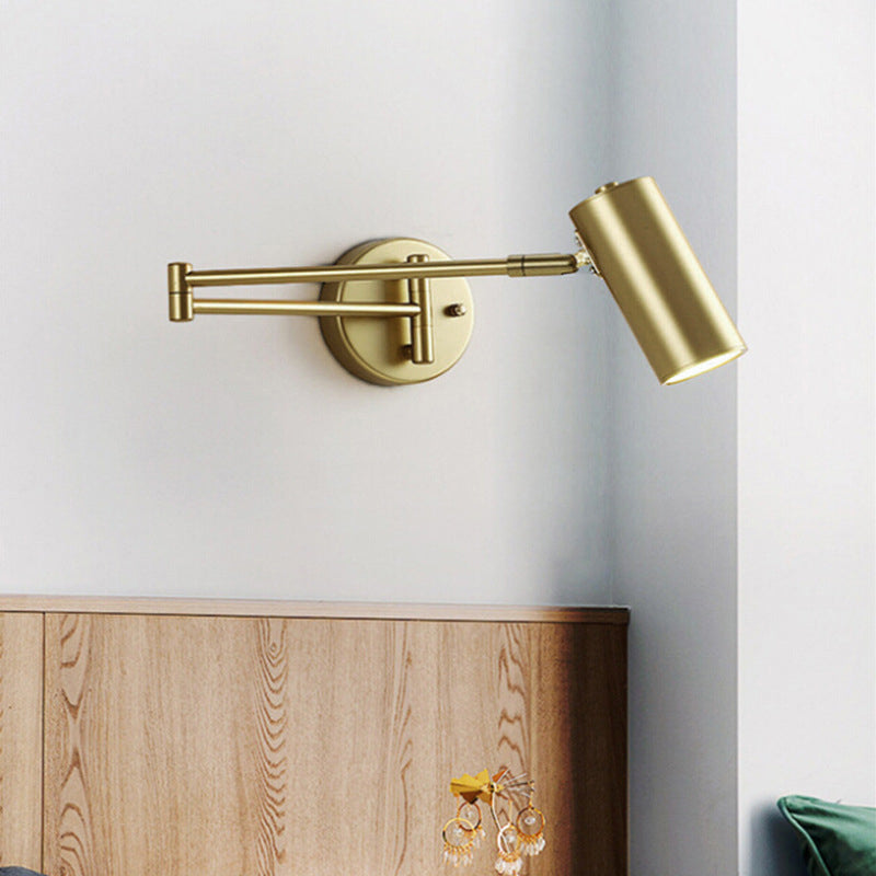 Lorvane – Nordic Brass Cylinder Swing Arm Wall Sconce Lamp 1 Light