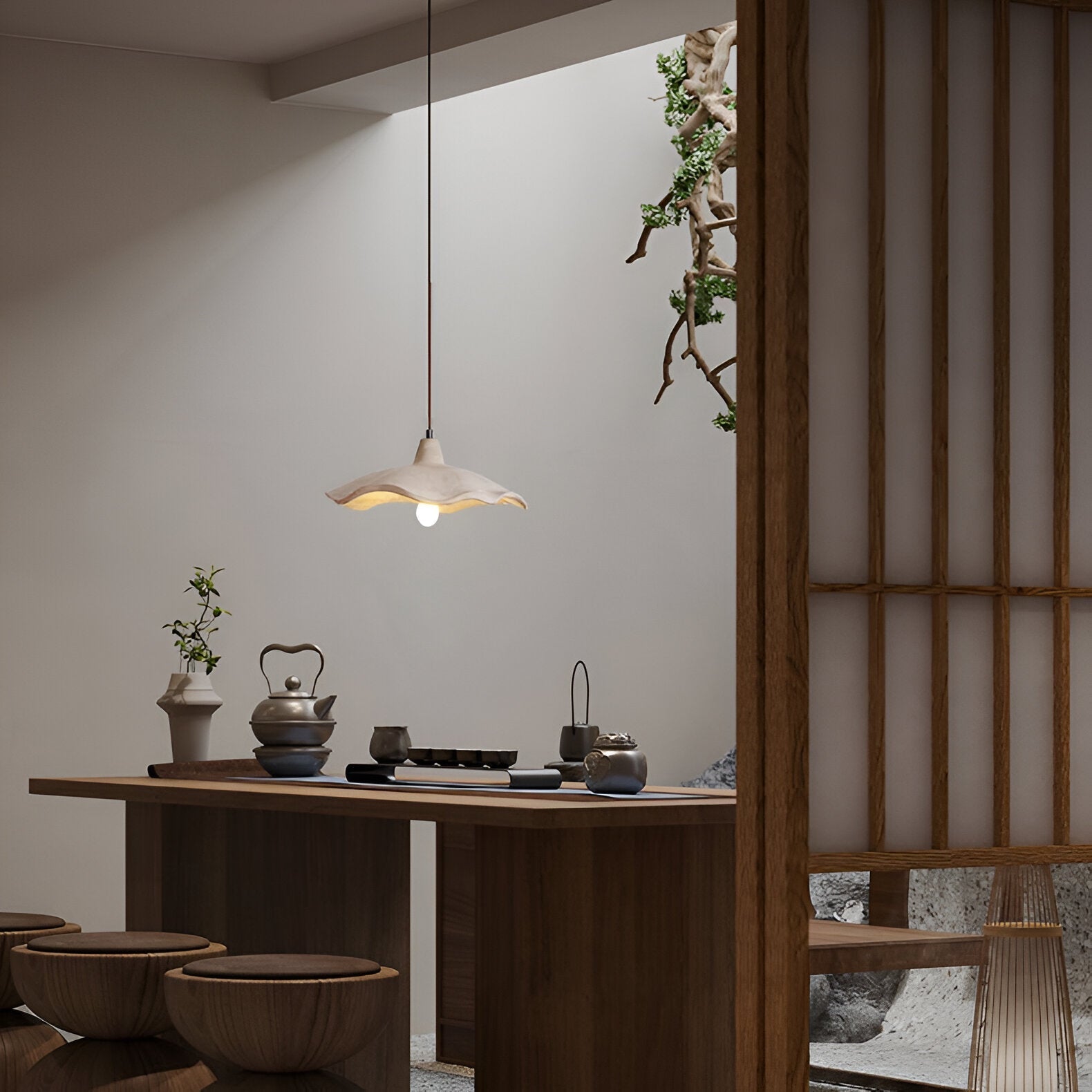 Bravari - Suspension en ciment en forme de fleur nordique Wabi-Sabi