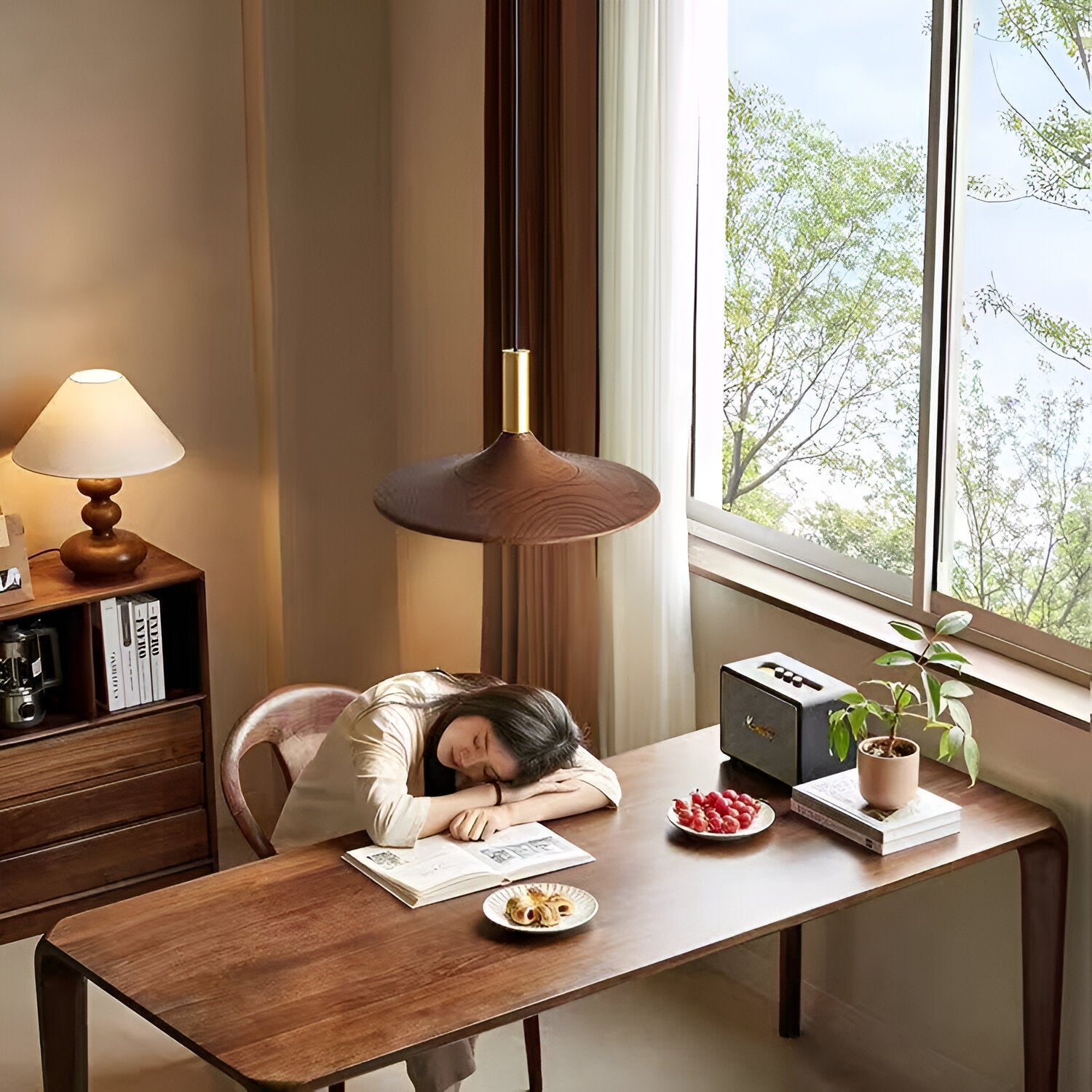 Drayven - Nordic Style Walnut-Finish Iron Pendant Light