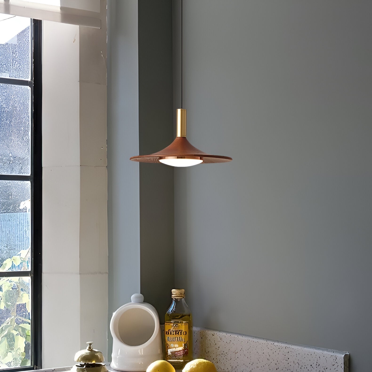 Drayven - Nordic Style Walnut-Finish Iron Pendant Light
