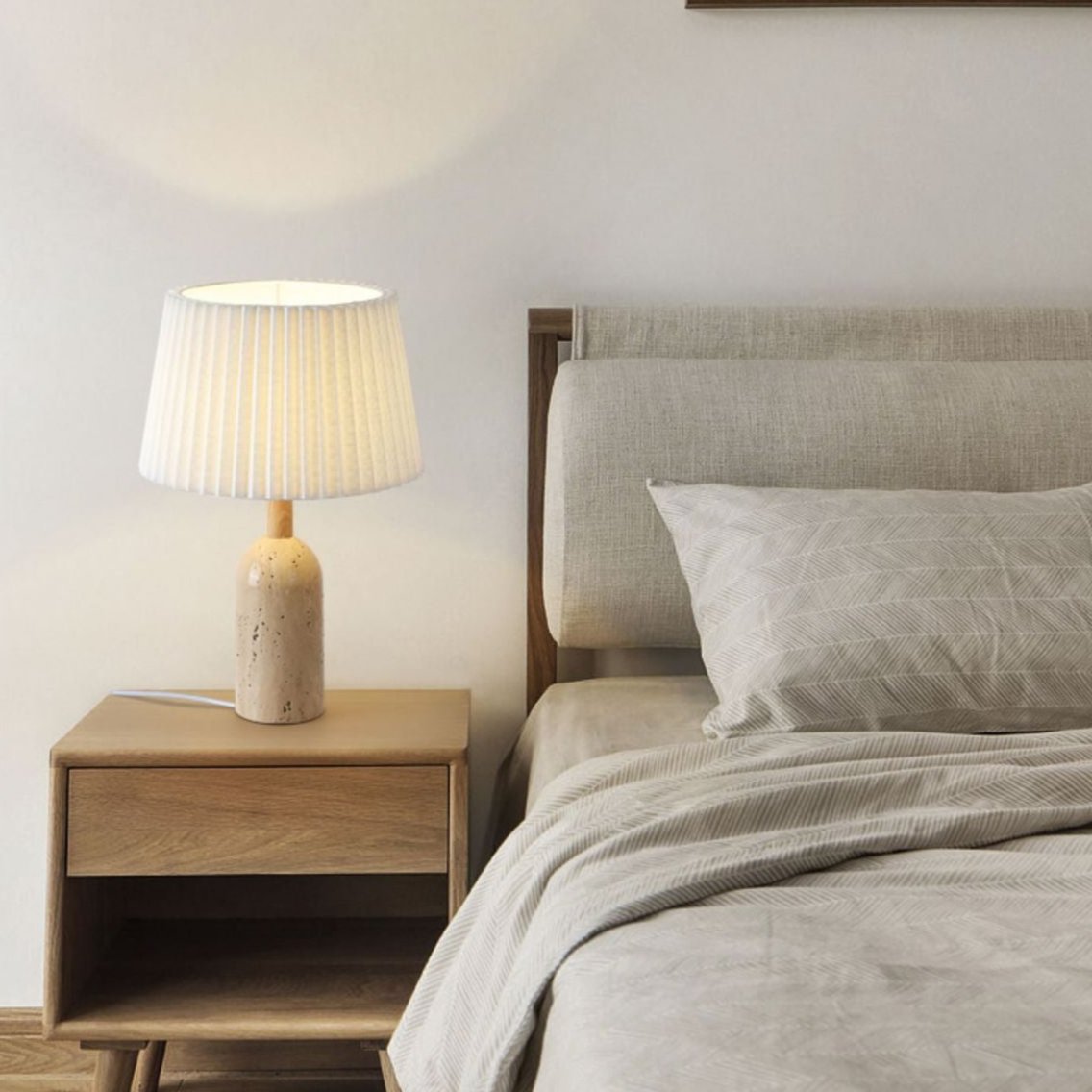 Senvara - Lampada da tavolo in travertino stile giapponese retrò