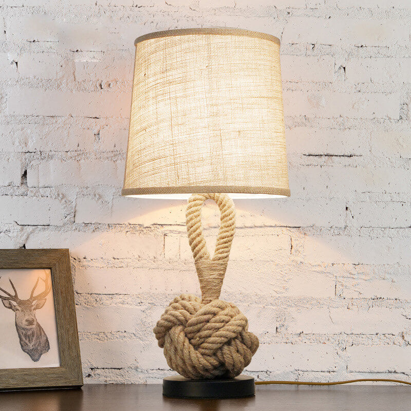 Calyra – Lampe de table rétro en tissu LED avec nœud en ficelle