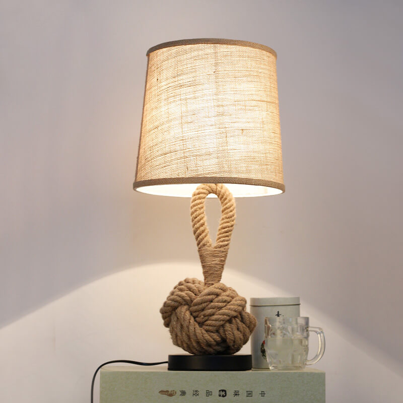Calyra – Lampe de table rétro en tissu LED avec nœud en ficelle