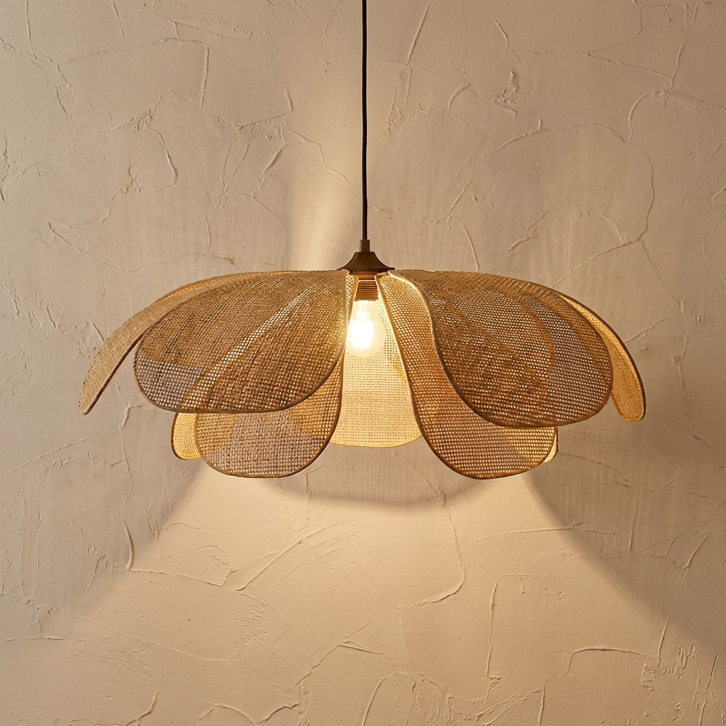 Solviera - závěsná lampa s ratanovým pleteným květem