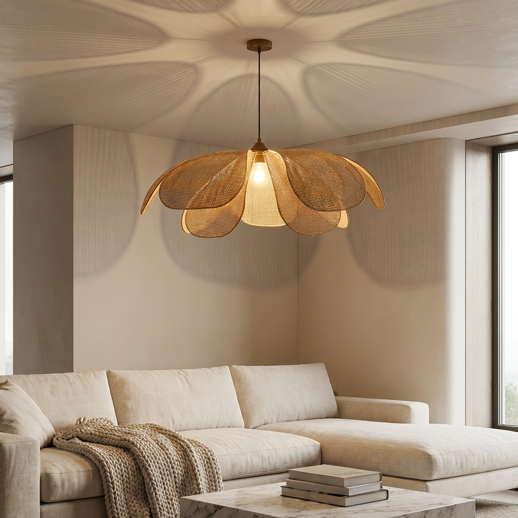 Solviera - Lampada a sospensione a petali intrecciati in rattan