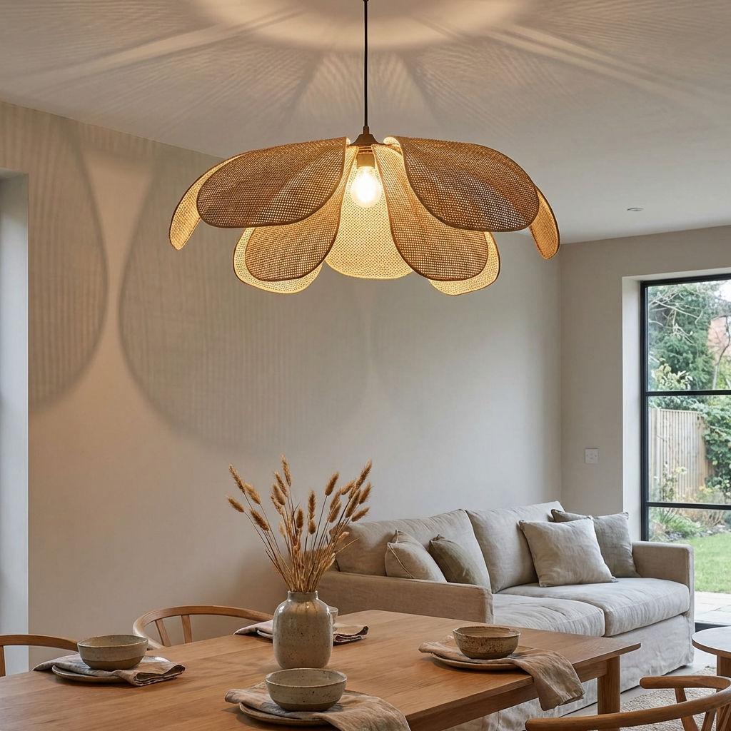 Solviera - Lampada a sospensione a petali intrecciati in rattan
