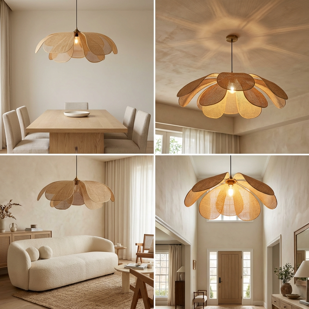 Solviera - Lampada a sospensione a petali intrecciati in rattan