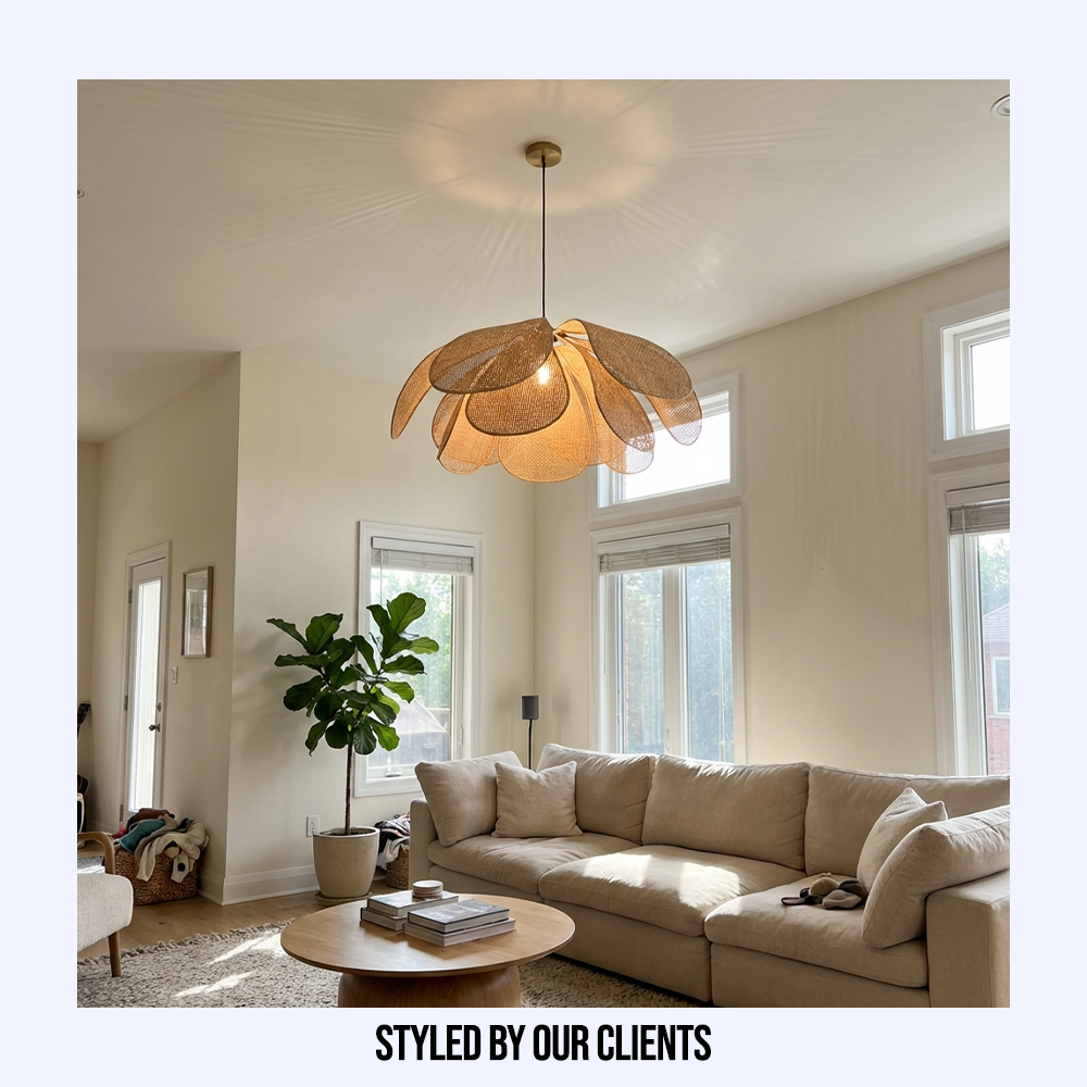 Solviera - Lampada a sospensione a petali intrecciati in rattan